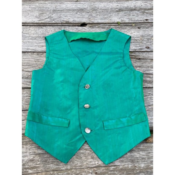 Vintage Boys Shiny Green Taffeta Vest - Picture 1 of 11